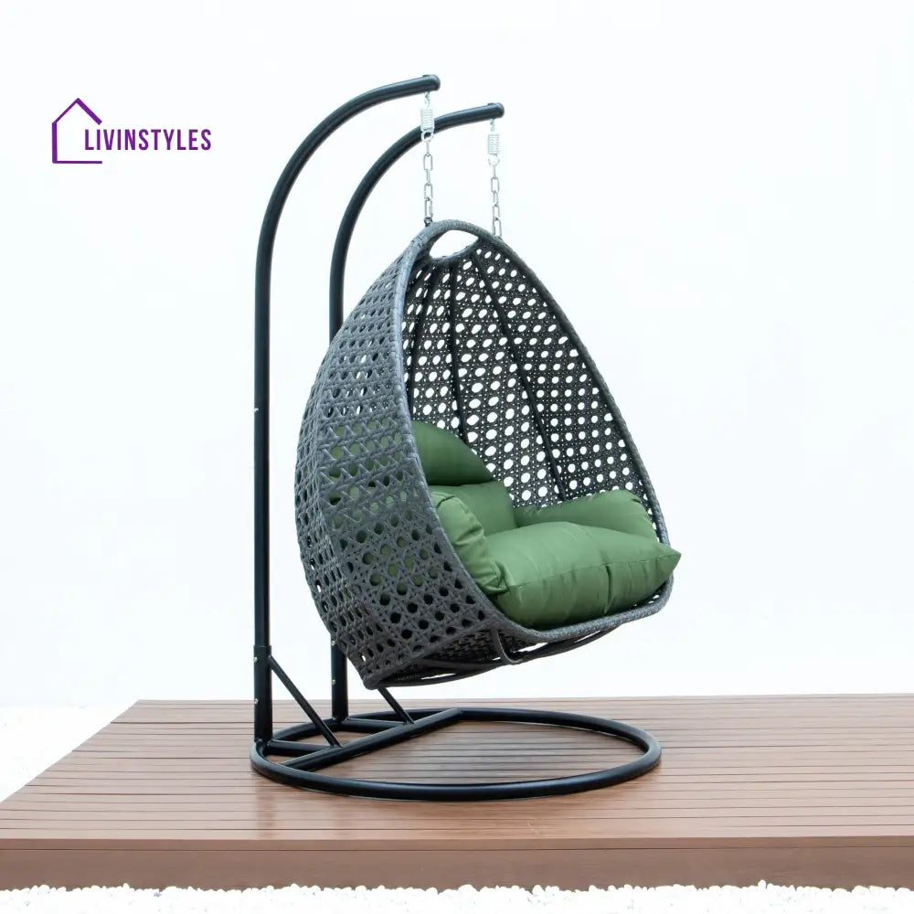 Paccio Double Seater Hanging Swing With Stand For Balcony Garden Swing (Dark Grey) - Swings