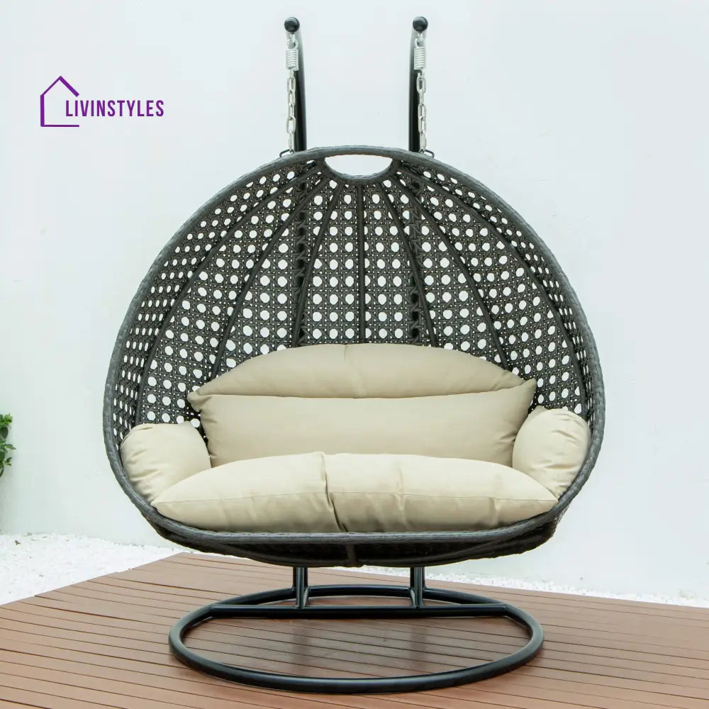 Paccio Double Seater Hanging Swing With Stand For Balcony Garden Swing (Dark Grey) - Swings