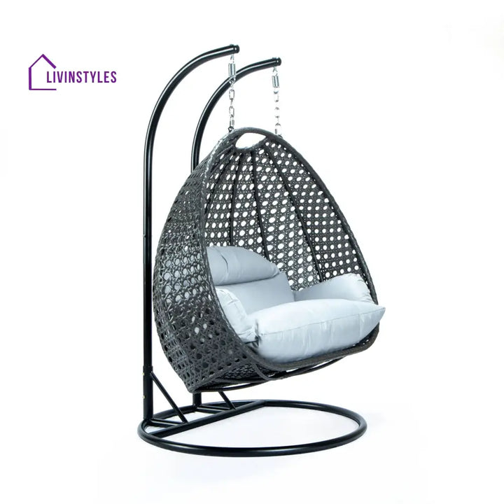 Paccio Double Seater Hanging Swing With Stand For Balcony Garden Swing (Dark Grey) - Swings