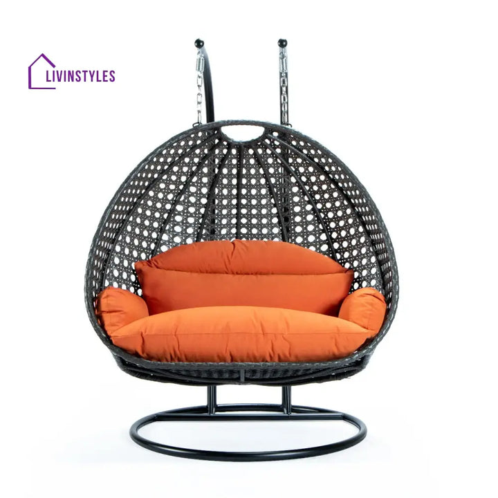 Paccio Double Seater Hanging Swing With Stand For Balcony Garden Swing (Dark Grey) - Swings