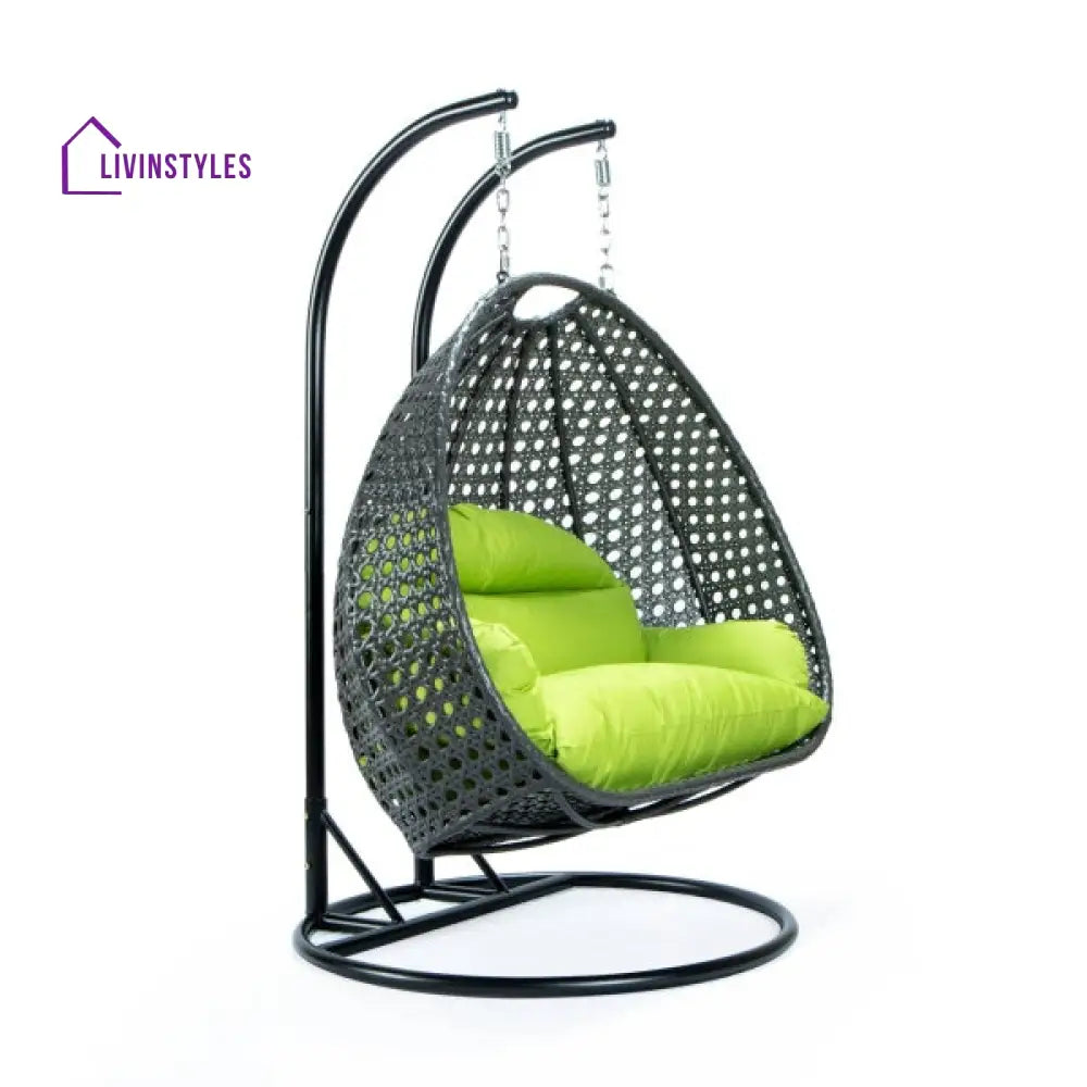 Paccio Double Seater Hanging Swing With Stand For Balcony Garden Swing (Dark Grey) - Swings