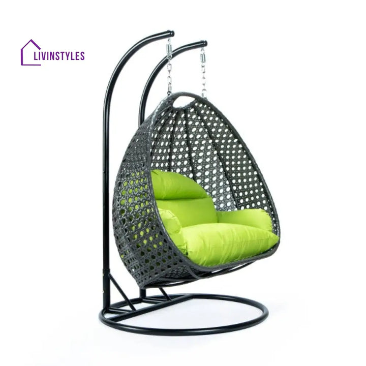 Paccio Double Seater Hanging Swing With Stand For Balcony Garden Swing (Dark Grey) - Swings