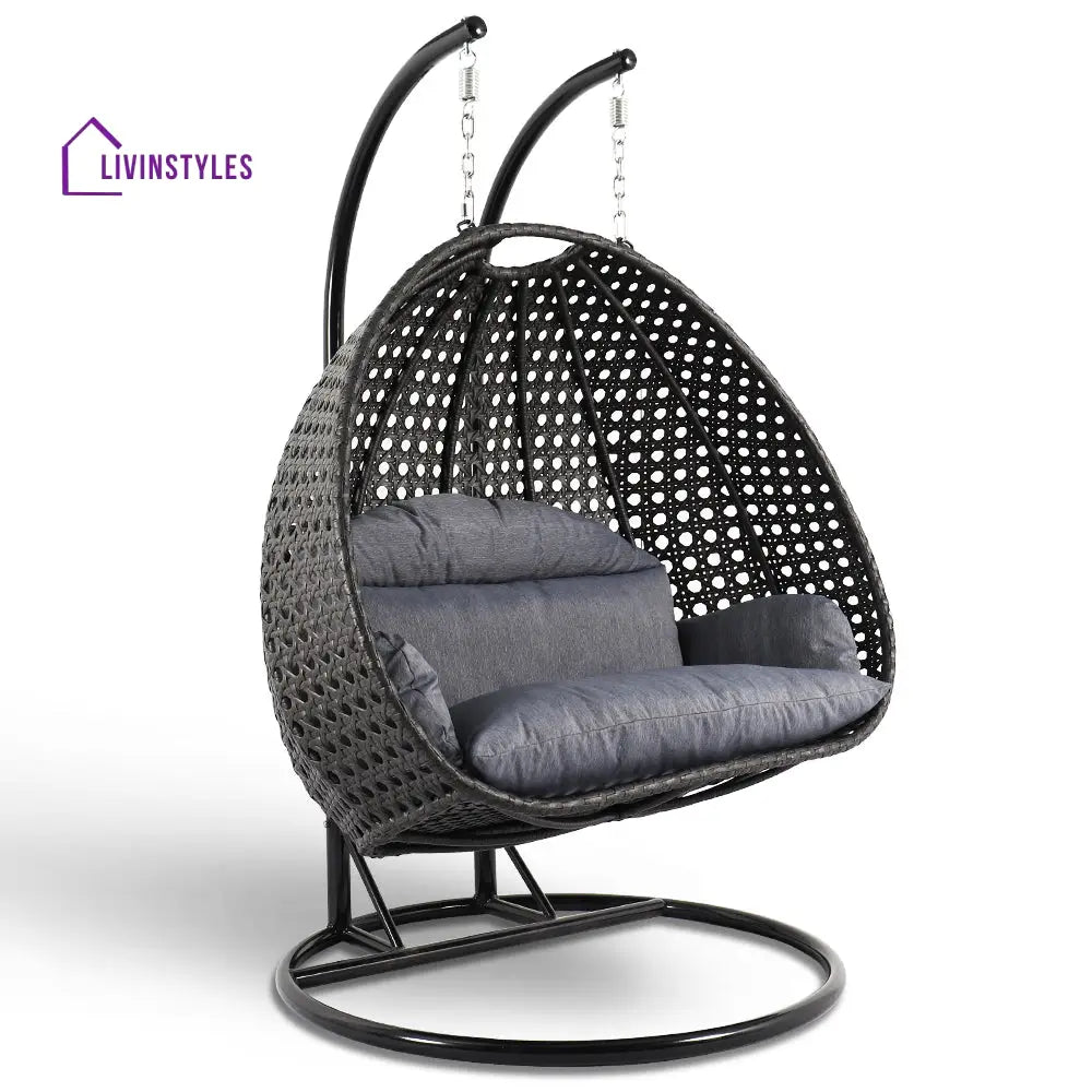 Paccio Double Seater Hanging Swing With Stand For Balcony Garden Swing (Dark Grey) - Swings