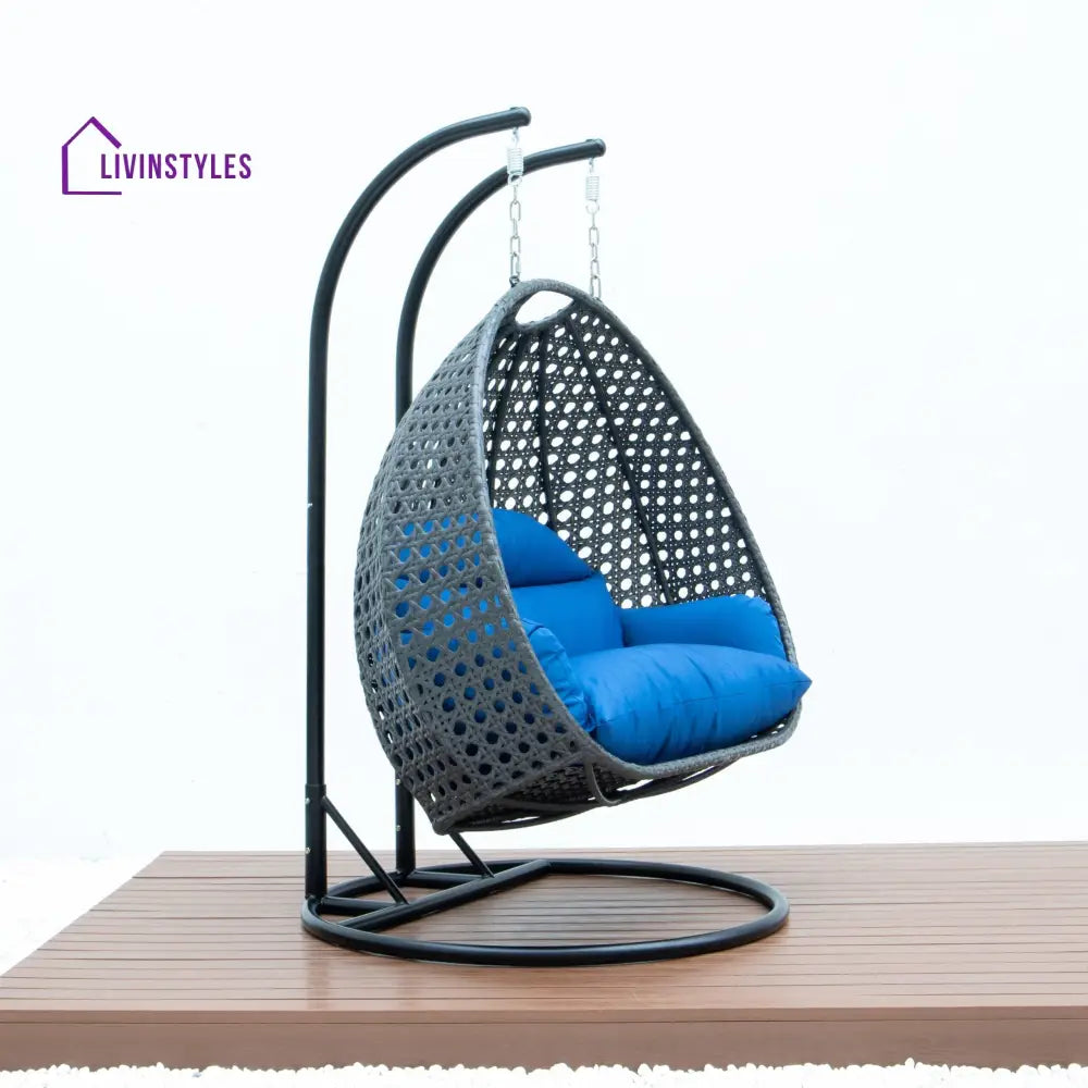 Paccio Double Seater Hanging Swing With Stand For Balcony Garden Swing (Dark Grey) - Swings