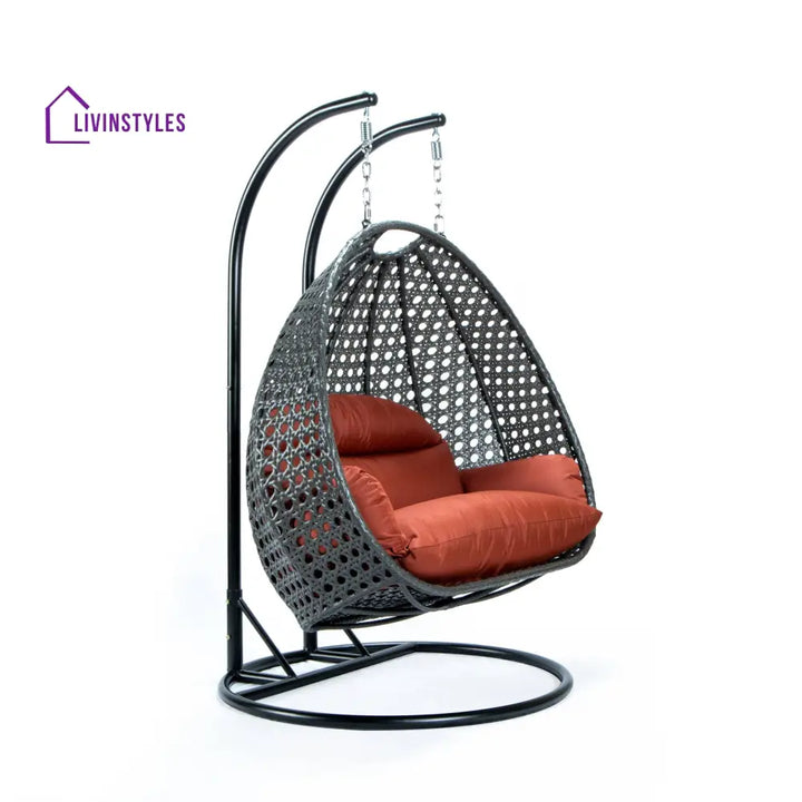Paccio Double Seater Hanging Swing With Stand For Balcony Garden Swing (Dark Grey) - Swings
