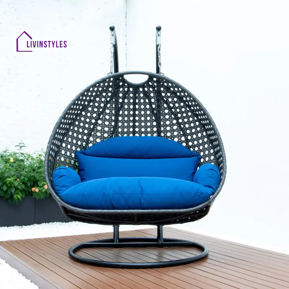 Paccio Double Seater Hanging Swing With Stand For Balcony Garden Swing (Dark Grey) - Swings
