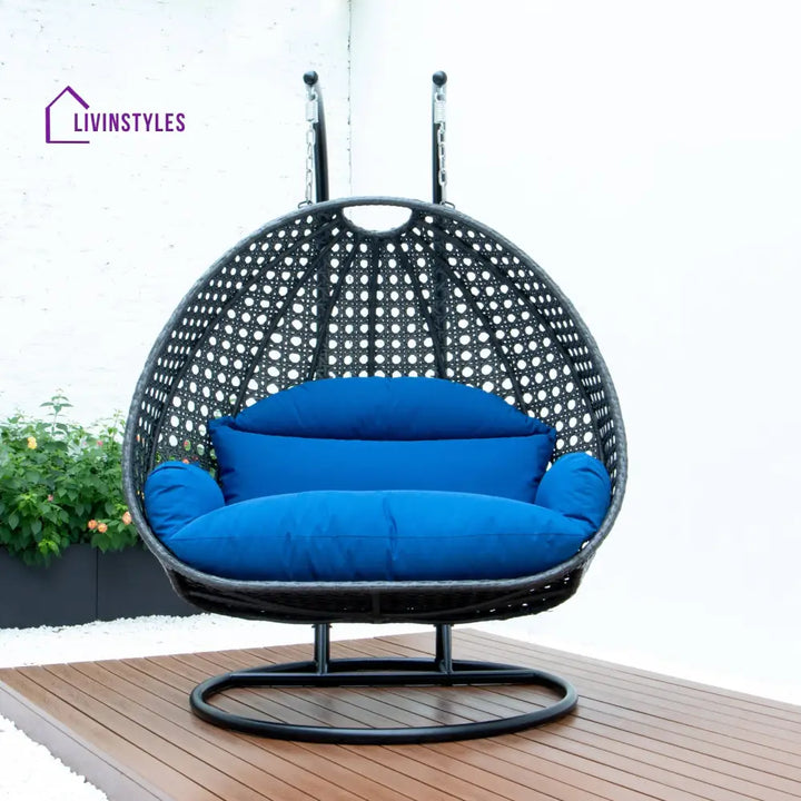 Paccio Double Seater Hanging Swing With Stand For Balcony Garden Swing (Dark Grey) - Swings