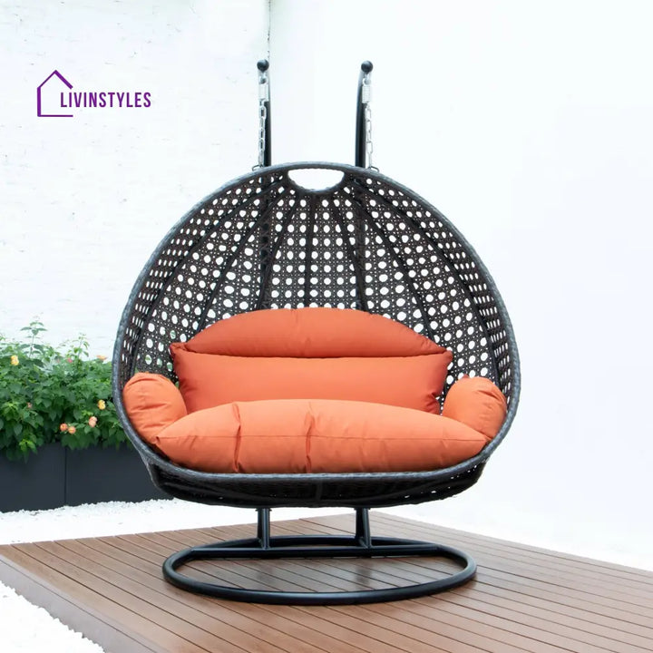 Paccio Double Seater Hanging Swing With Stand For Balcony Garden Swing (Dark Grey) - Swings