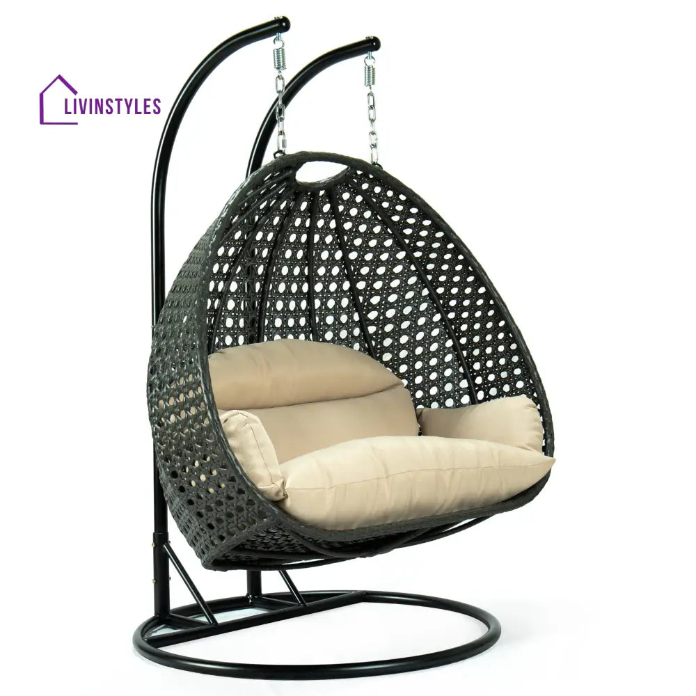 Paccio Double Seater Hanging Swing With Stand For Balcony Garden Swing (Dark Grey) - Swings