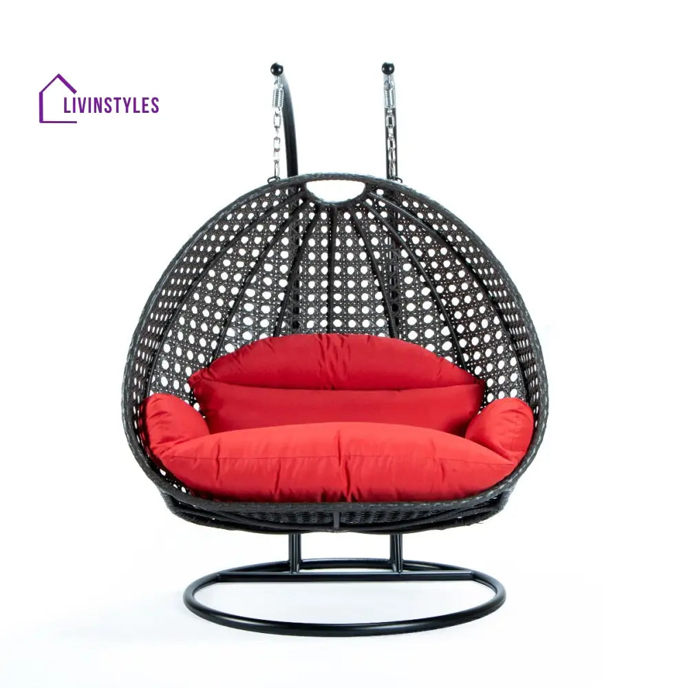 Paccio Double Seater Hanging Swing With Stand For Balcony Garden Swing (Dark Grey) - Swings
