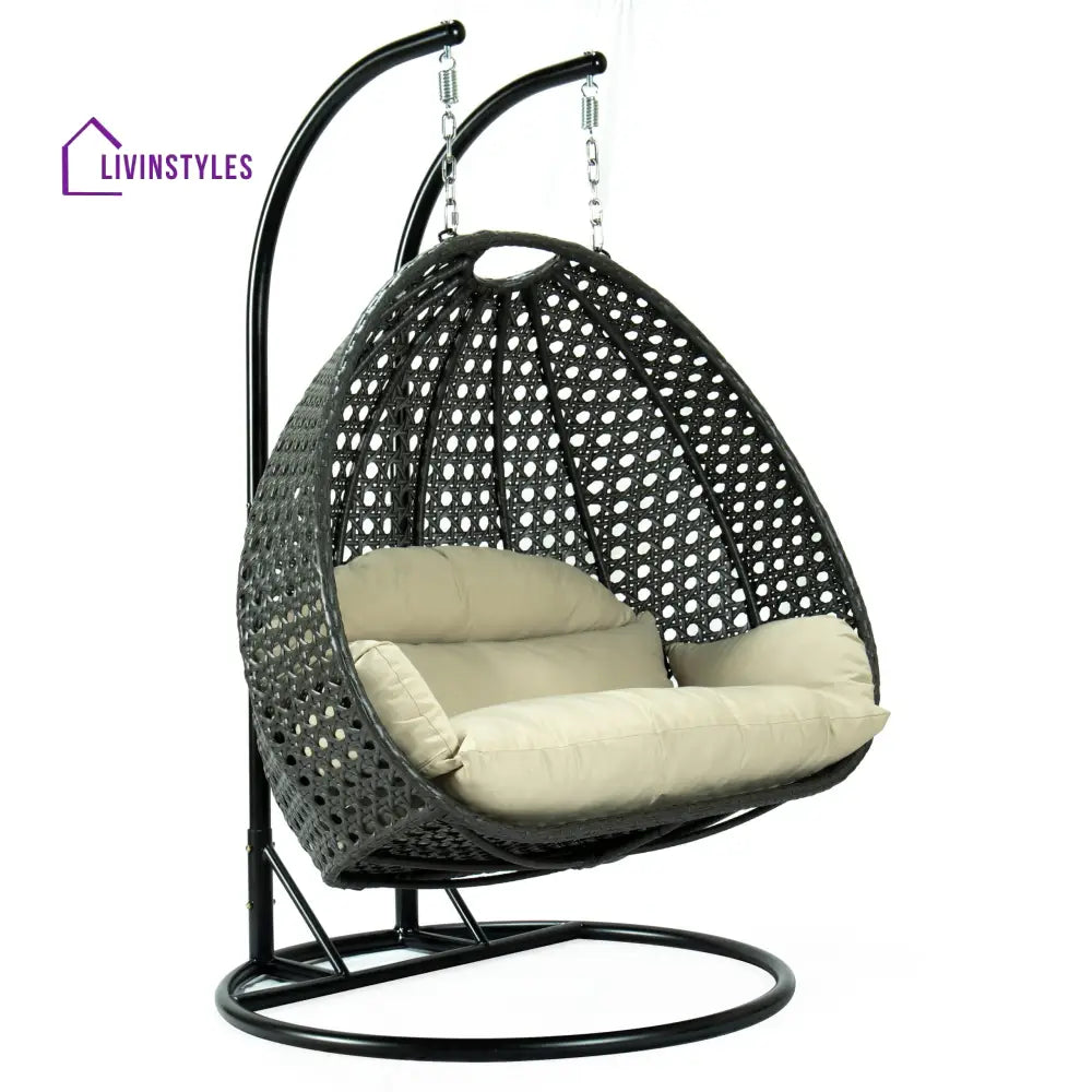 Paccio Double Seater Hanging Swing With Stand For Balcony Garden Swing (Dark Grey) - Swings