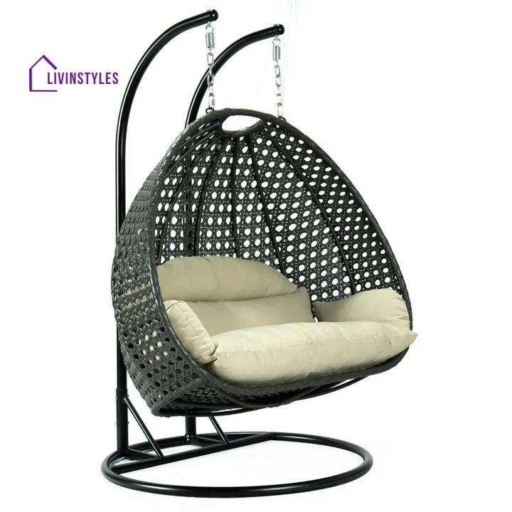 Paccio Double Seater Hanging Swing With Stand For Balcony Garden Swing (Dark Grey) - Swings