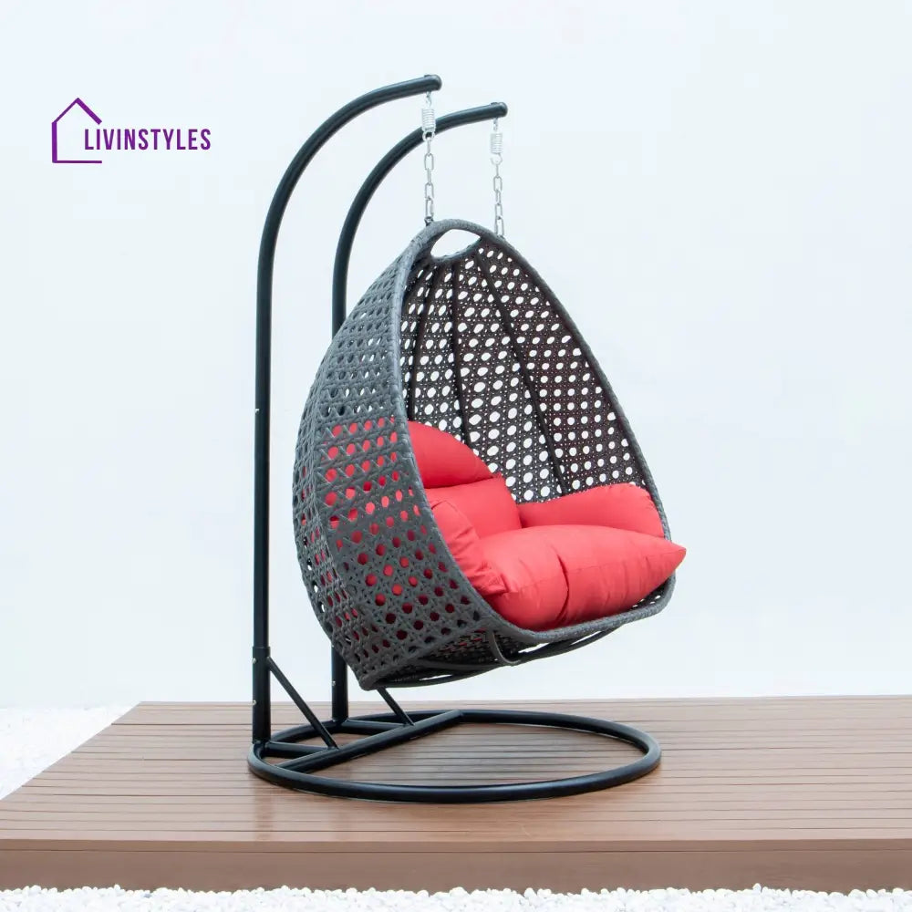 Paccio Double Seater Hanging Swing With Stand For Balcony Garden Swing (Dark Grey) - Swings