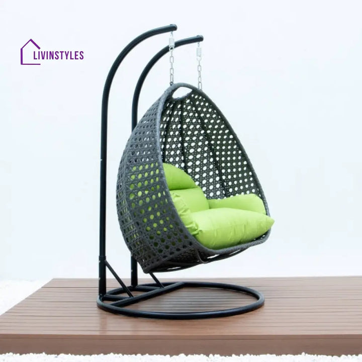 Paccio Double Seater Hanging Swing With Stand For Balcony Garden Swing (Dark Grey) - Swings