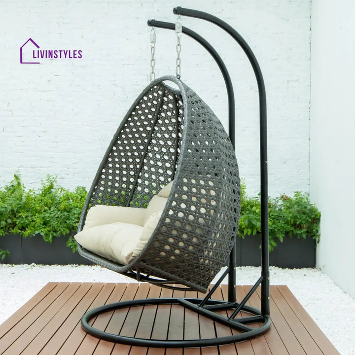 Paccio Double Seater Hanging Swing With Stand For Balcony Garden Swing (Dark Grey) - Swings