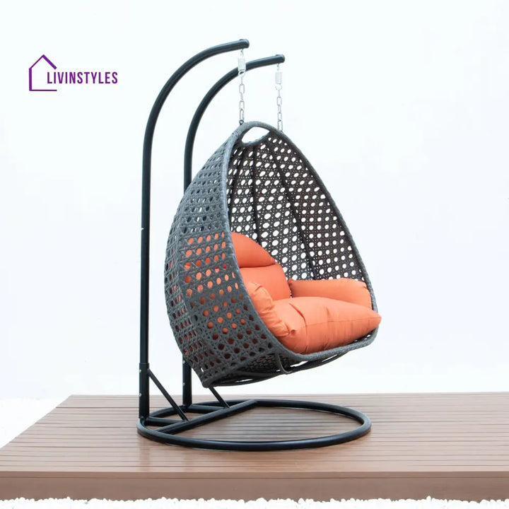 Paccio Double Seater Hanging Swing With Stand For Balcony Garden Swing (Dark Grey) - Swings