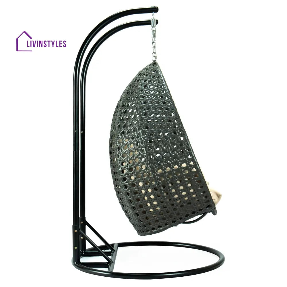 Paccio Double Seater Hanging Swing With Stand For Balcony Garden Swing (Dark Grey) - Swings