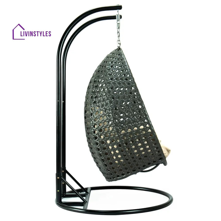 Paccio Double Seater Hanging Swing With Stand For Balcony Garden Swing (Dark Grey) - Swings