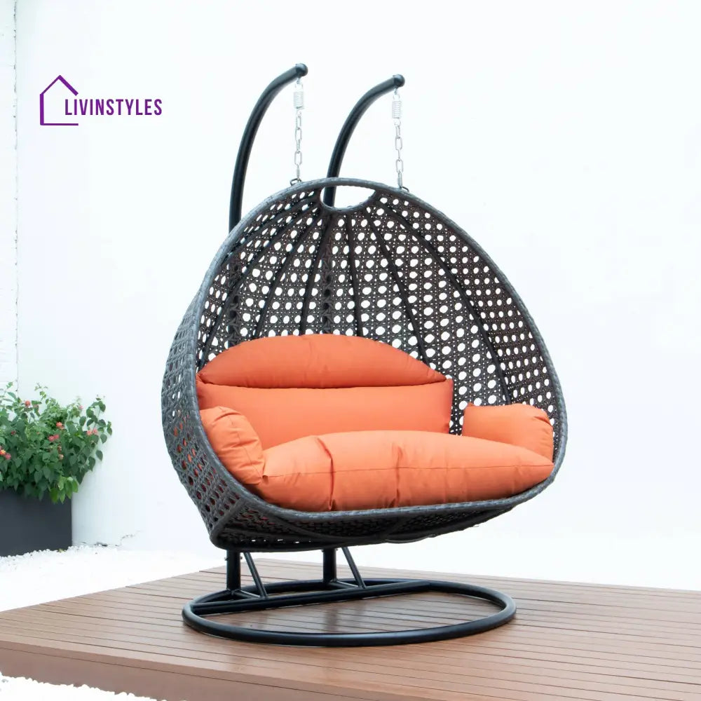 Paccio Double Seater Hanging Swing With Stand For Balcony Garden Swing (Dark Grey) - Swings
