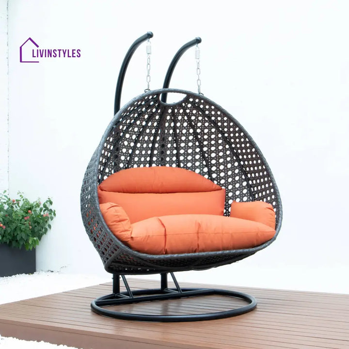 Paccio Double Seater Hanging Swing With Stand For Balcony Garden Swing (Dark Grey) - Swings