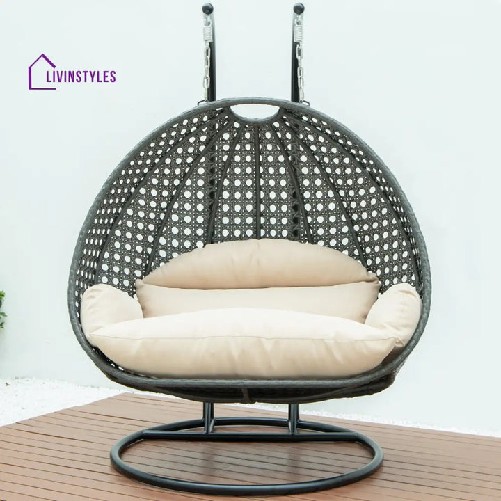 Paccio Double Seater Hanging Swing With Stand For Balcony Garden Swing (Dark Grey) - Swings