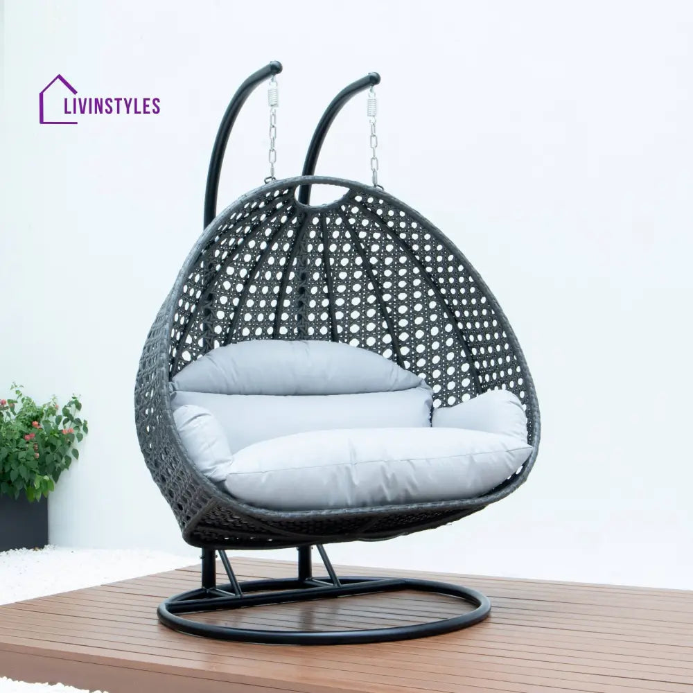 Paccio Double Seater Hanging Swing With Stand For Balcony Garden Swing (Dark Grey) - Swings