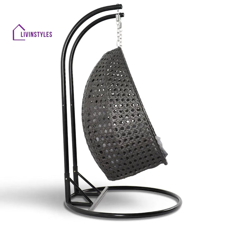 Paccio Double Seater Hanging Swing With Stand For Balcony Garden Swing (Dark Grey) - Swings