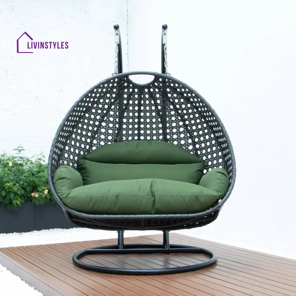 Paccio Double Seater Hanging Swing With Stand For Balcony Garden Swing (Dark Grey) - Swings