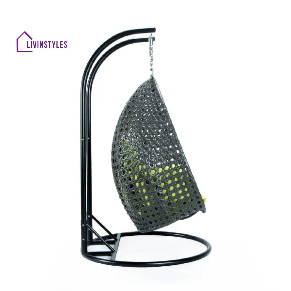 Paccio Double Seater Hanging Swing With Stand For Balcony Garden Swing (Dark Grey) - Swings