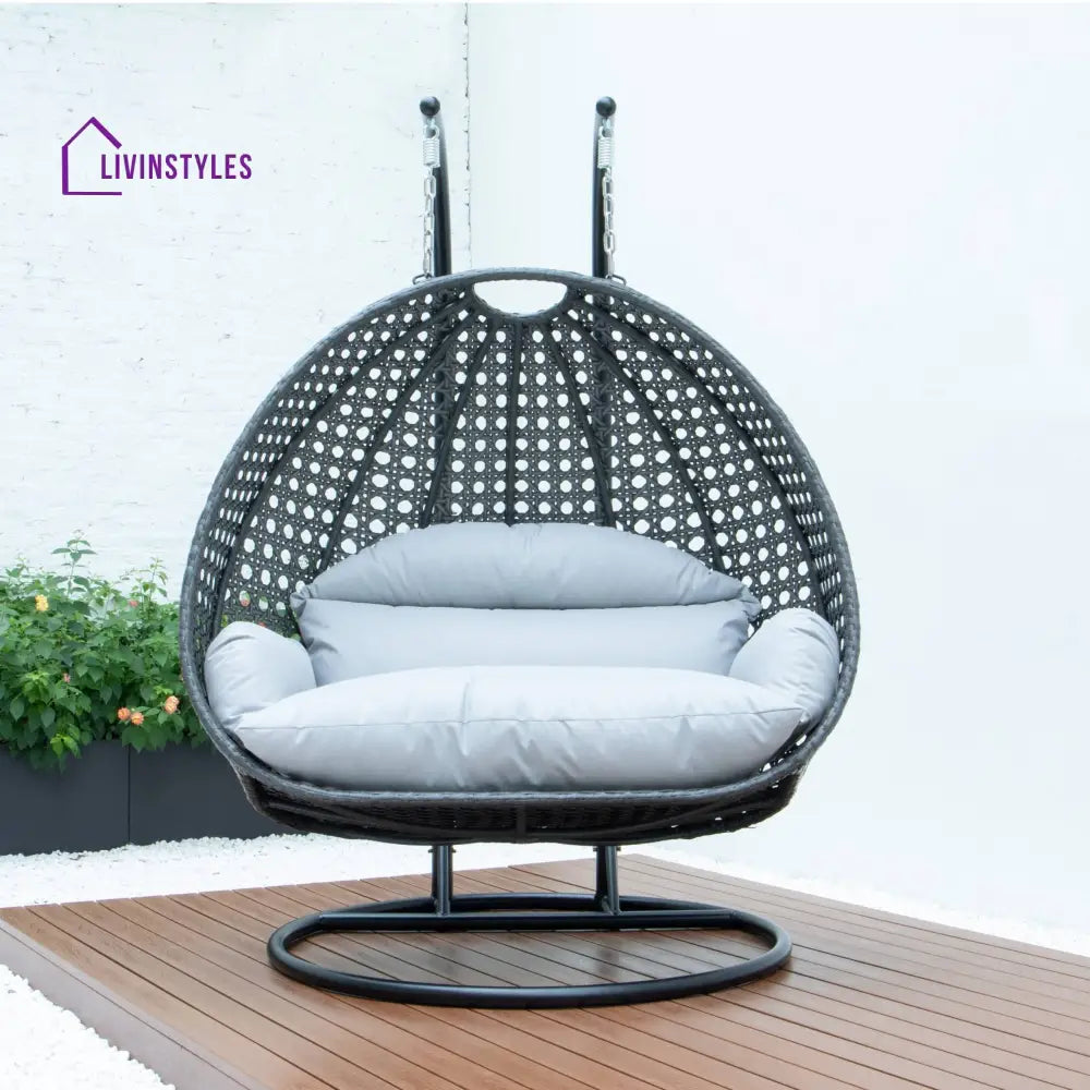Paccio Double Seater Hanging Swing With Stand For Balcony Garden Swing (Dark Grey) - Swings