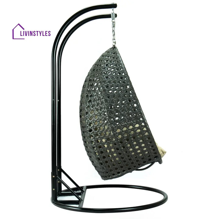 Paccio Double Seater Hanging Swing With Stand For Balcony Garden Swing (Dark Grey) - Swings
