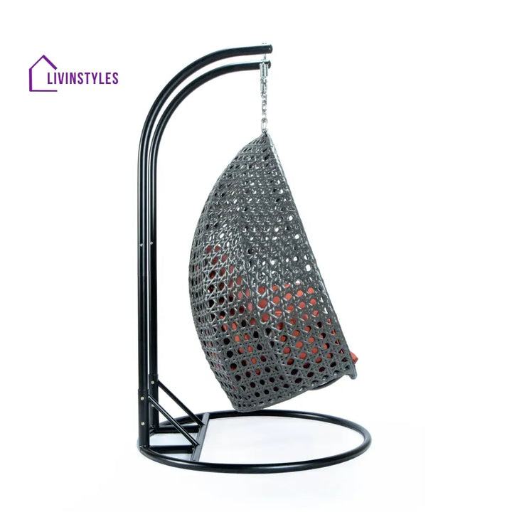 Paccio Double Seater Hanging Swing With Stand For Balcony Garden Swing (Dark Grey) - Swings