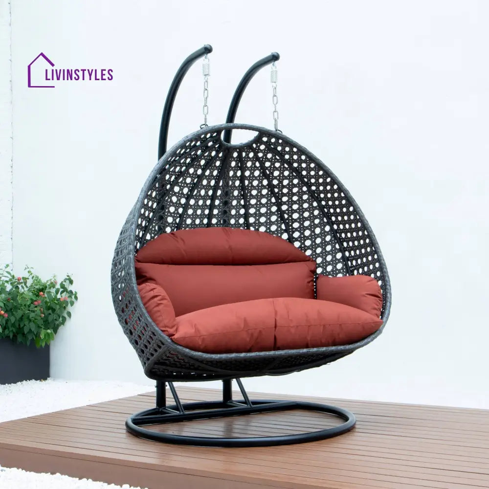 Paccio Double Seater Hanging Swing With Stand For Balcony Garden Swing (Dark Grey) - Swings
