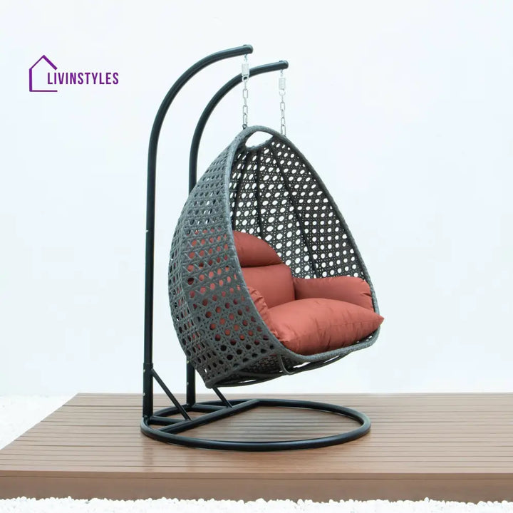 Paccio Double Seater Hanging Swing With Stand For Balcony Garden Swing (Dark Grey) - Swings