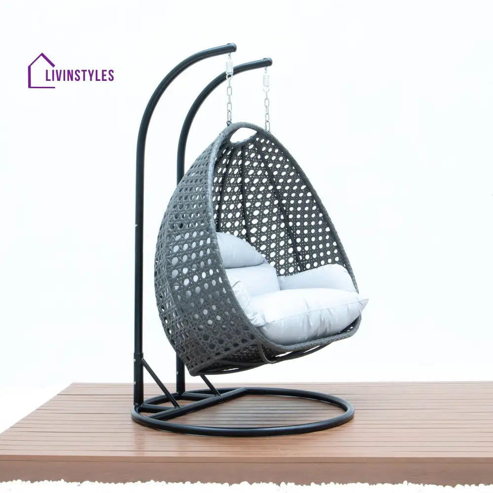 Paccio Double Seater Hanging Swing With Stand For Balcony Garden Swing (Dark Grey) - Swings