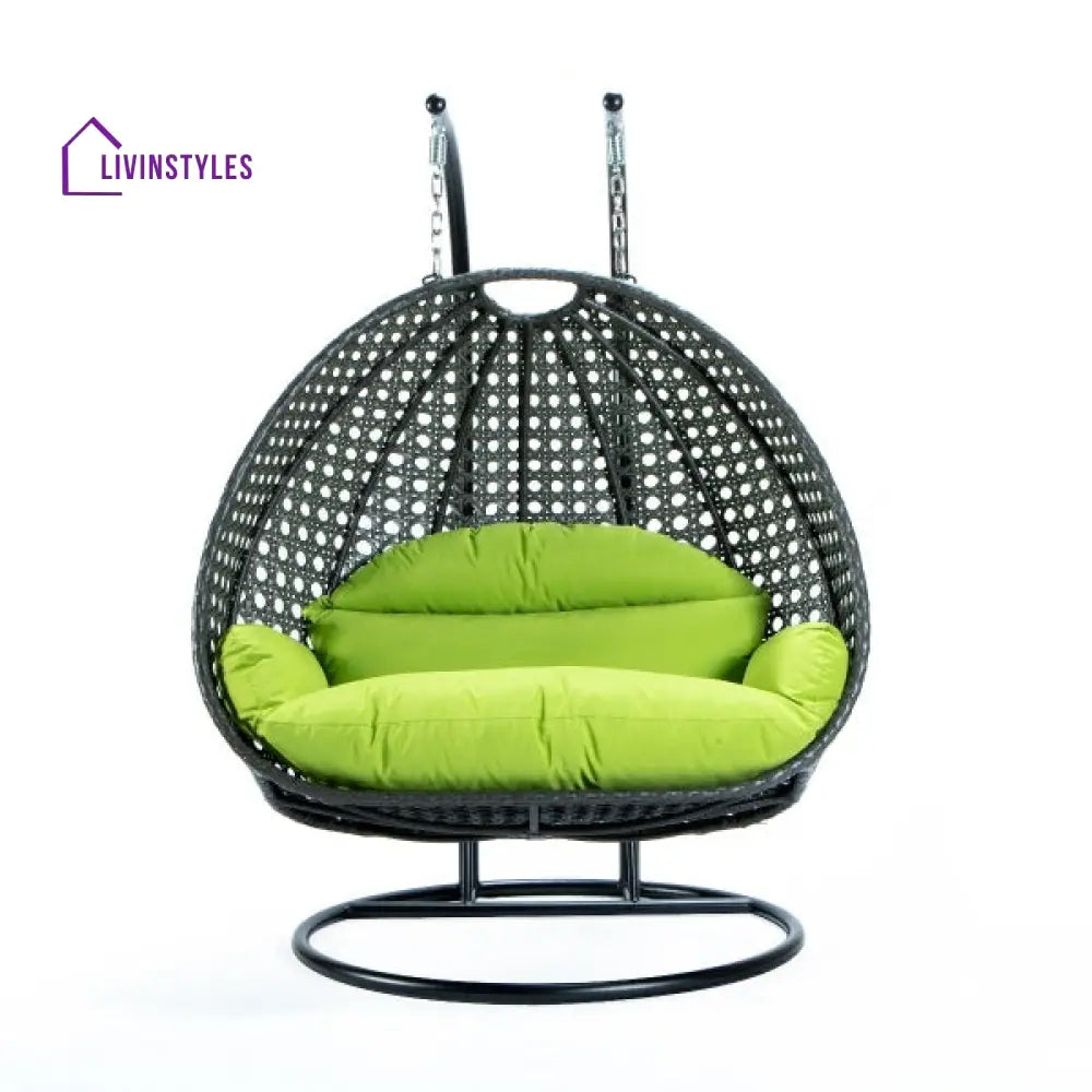 Paccio Double Seater Hanging Swing With Stand For Balcony Garden Swing (Dark Grey) - Swings