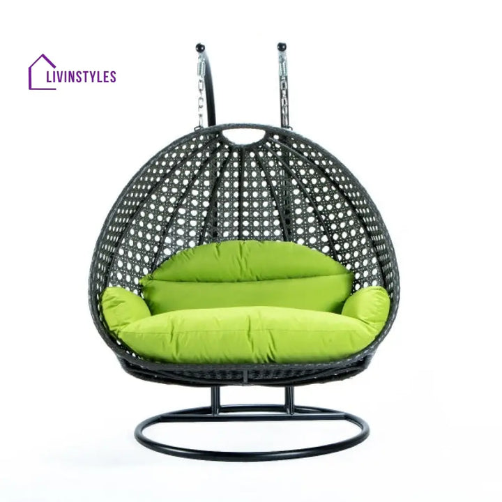 Paccio Double Seater Hanging Swing With Stand For Balcony Garden Swing (Dark Grey) - Swings
