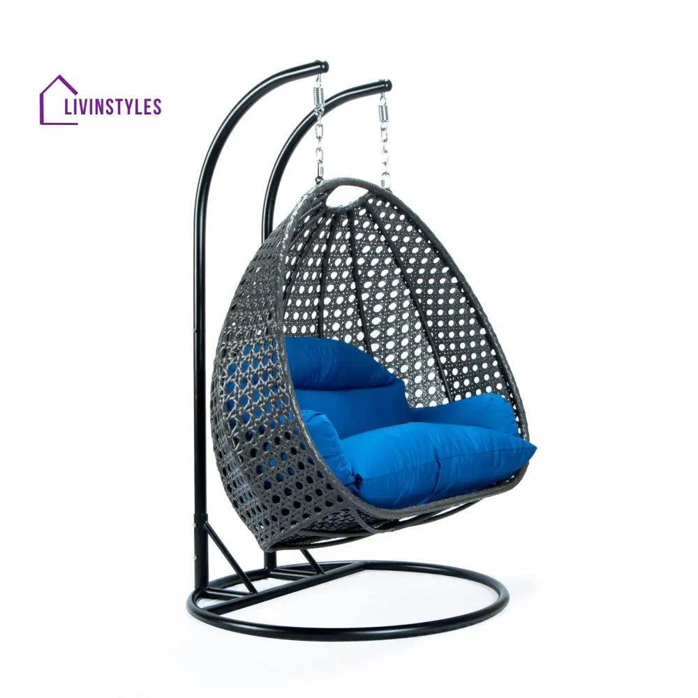 Paccio Double Seater Hanging Swing With Stand For Balcony Garden Swing (Dark Grey) - Swings