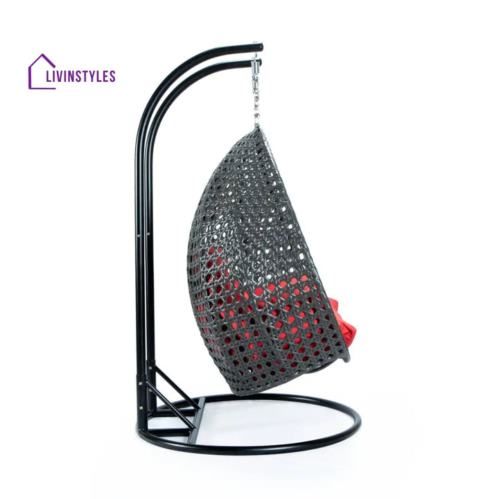 Paccio Double Seater Hanging Swing With Stand For Balcony Garden Swing (Dark Grey) - Swings