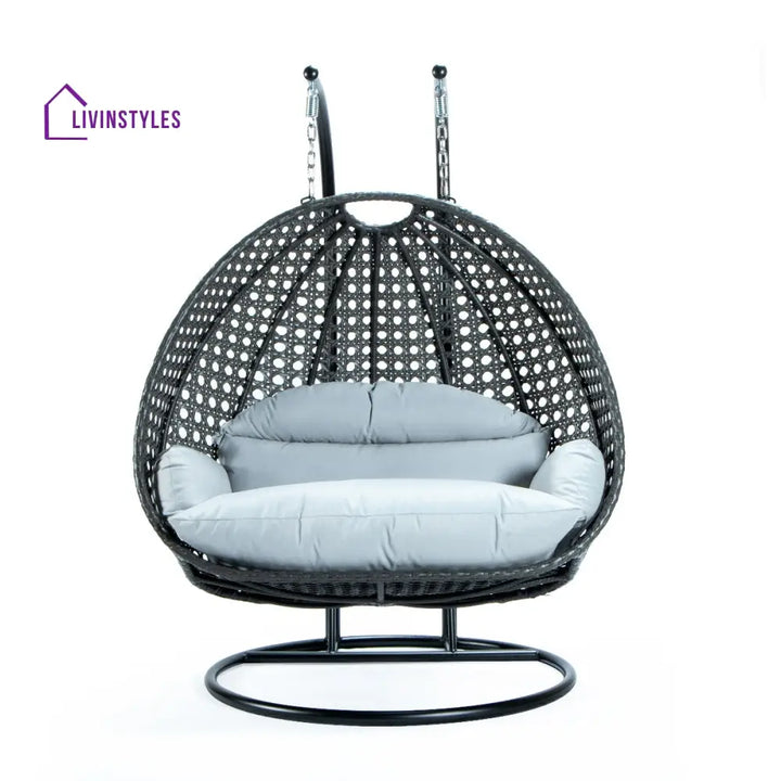 Paccio Double Seater Hanging Swing With Stand For Balcony Garden Swing (Dark Grey) - Swings