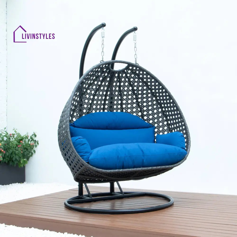 Paccio Double Seater Hanging Swing With Stand For Balcony Garden Swing (Dark Grey) - Swings