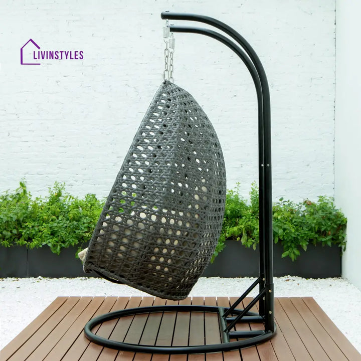 Paccio Double Seater Hanging Swing With Stand For Balcony Garden Swing (Dark Grey) - Swings