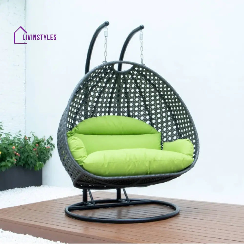Paccio Double Seater Hanging Swing With Stand For Balcony Garden Swing (Dark Grey) - Swings