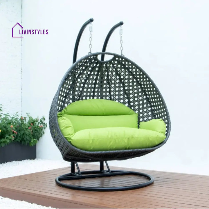 Paccio Double Seater Hanging Swing With Stand For Balcony Garden Swing (Dark Grey) - Swings