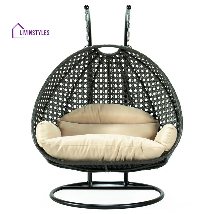 Paccio Double Seater Hanging Swing With Stand For Balcony Garden Swing (Dark Grey) - Swings