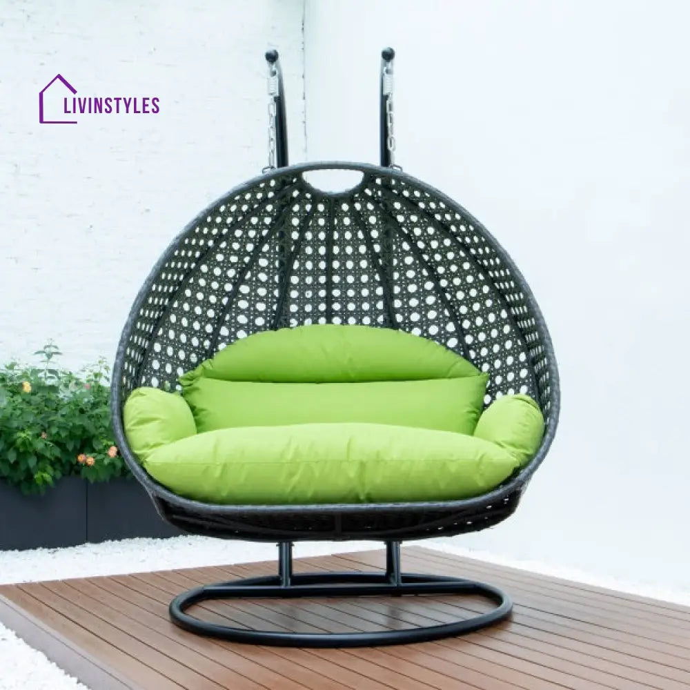 Paccio Double Seater Hanging Swing With Stand For Balcony Garden Swing (Dark Grey) - Swings