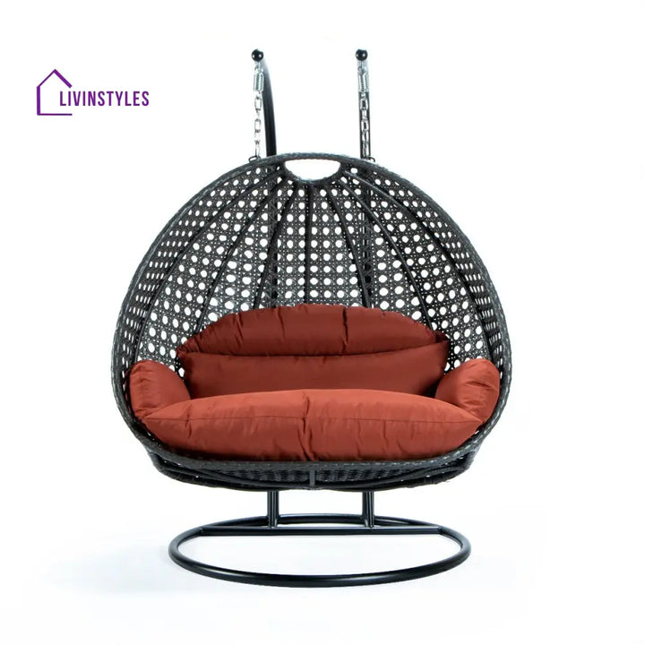 Paccio Double Seater Hanging Swing With Stand For Balcony Garden Swing (Dark Grey) - Swings