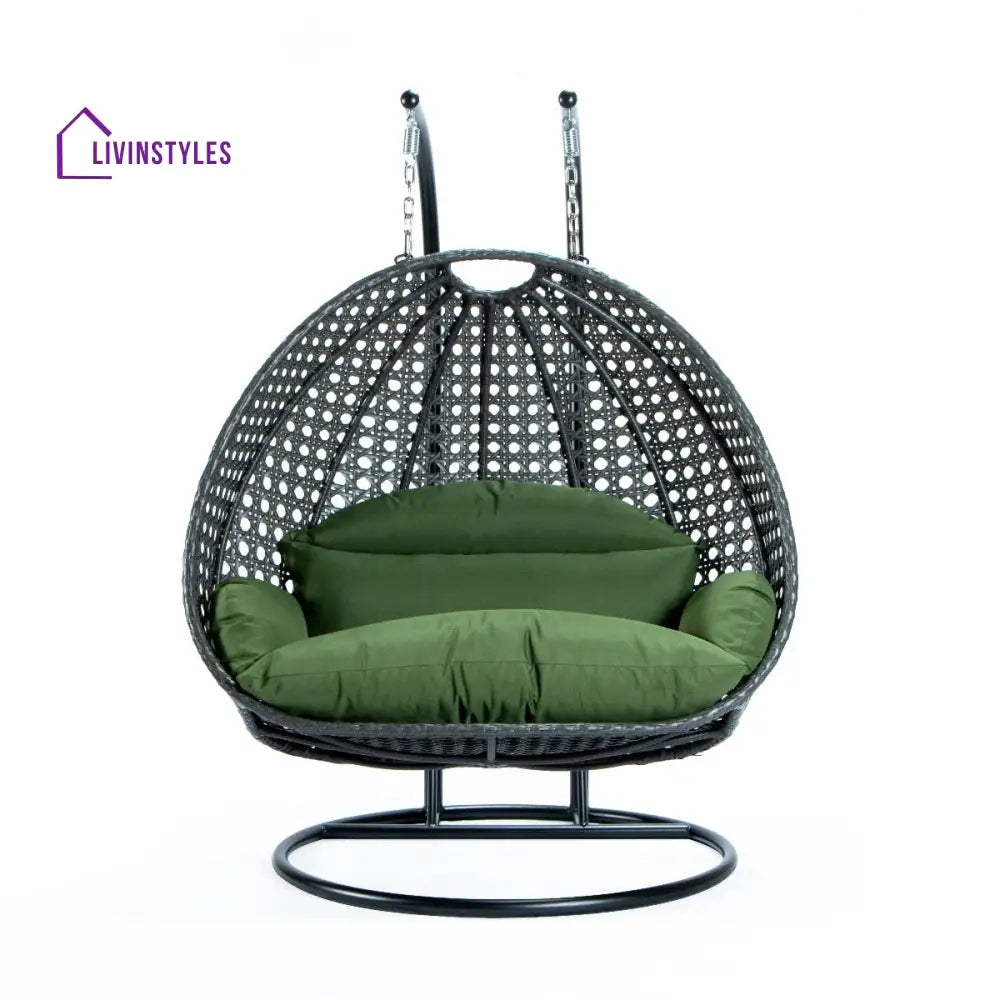 Paccio Double Seater Hanging Swing With Stand For Balcony Garden Swing (Dark Grey) - Swings