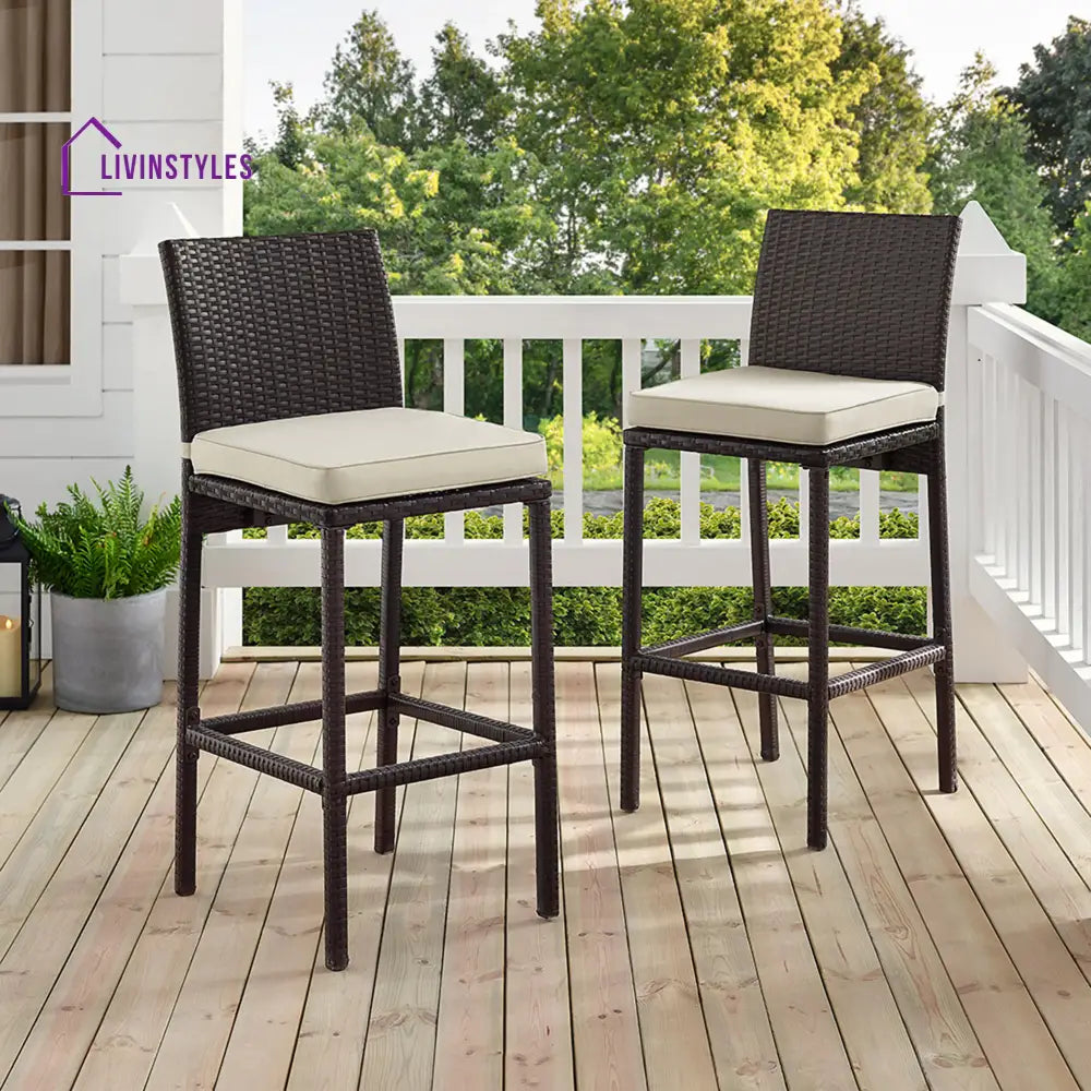 Paccio Outdoor Patio Bar Chair 2 Chairs For Balcony (Brown) - Bar Sets