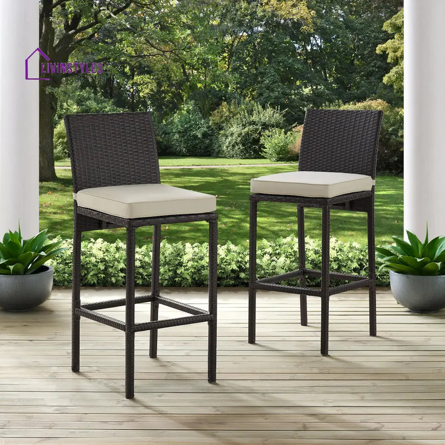 Paccio Outdoor Patio Bar Chair 2 Chairs For Balcony (Brown) - Bar Sets
